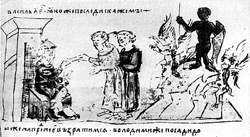 Добрыня идет на Новгород. Миниатюра лицевого Раздивилловского свода