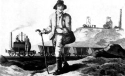 Шахтер на фоне одного из первых локомотивов (1812)