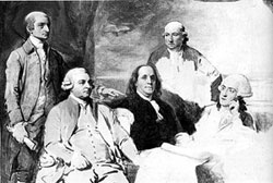 Б. Франклин с членами американской комиссии по подготовке проекта мирного договора с Великобританией 1783 г. Конец XVIII в. 