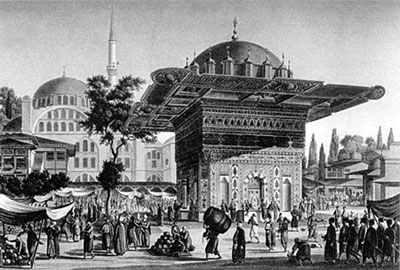 А. Меллинг. Фонтан в Константинополе. Офорт. 1809 г.