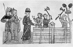 Владимир Святой наблюдает за построением Белгорода. Миниатюра из Радзивилловской летописи