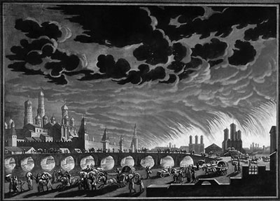 Пожар Москвы. Гравюра И.&nbsp;Ругендеса. 1813 г.
