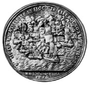 Оттиск в серебре золотой медали за взятие трёх шведских судов 24 мая 1719 г. около острова Эзель. ГИМ