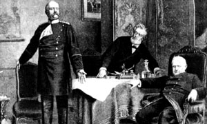 Бисмарк, Фавр и Тьер подписывают в Версале мирный договор. Февраль 1871 г.