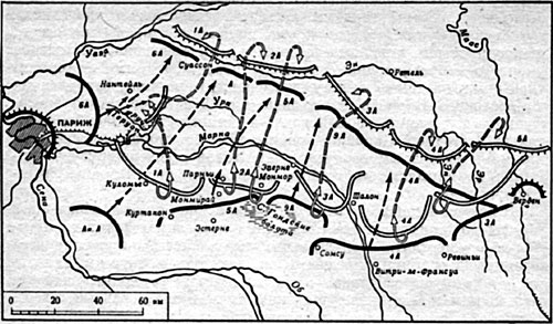 Карта Марнского сражения 5—12 сентября 1914 г.