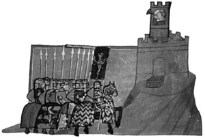 Рыцарский гарнизон замка. Миниатюра XIV в.