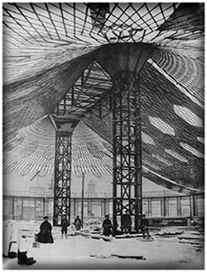 Павильон Фабрично-заводского отдела XVI Всероссийской художественно-промышленной выставки в Нижнем Новгороде с висячим сетчатым покрытием. Фото А.О.Карелина 1895 г.